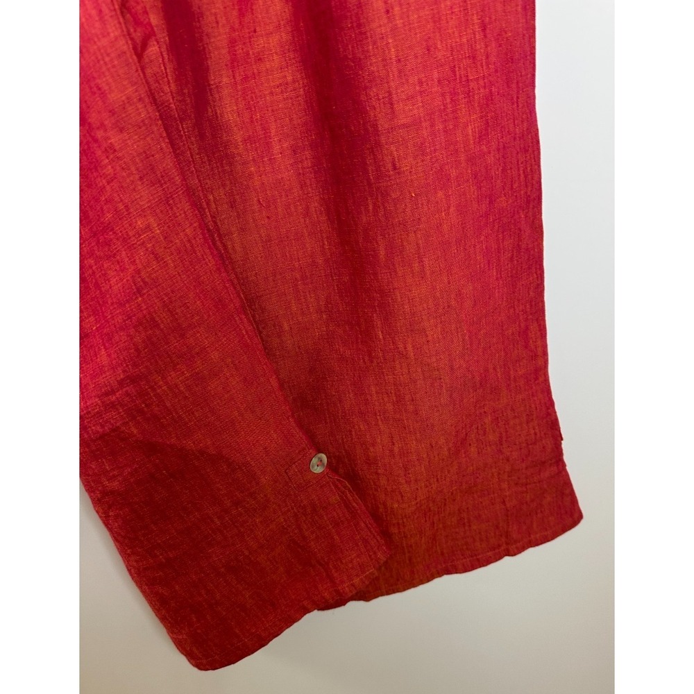 Orvis 100% Linen Elastic Waist Drawstring Crop Pants Button Slit Back Red Small - Picture 7 of 15